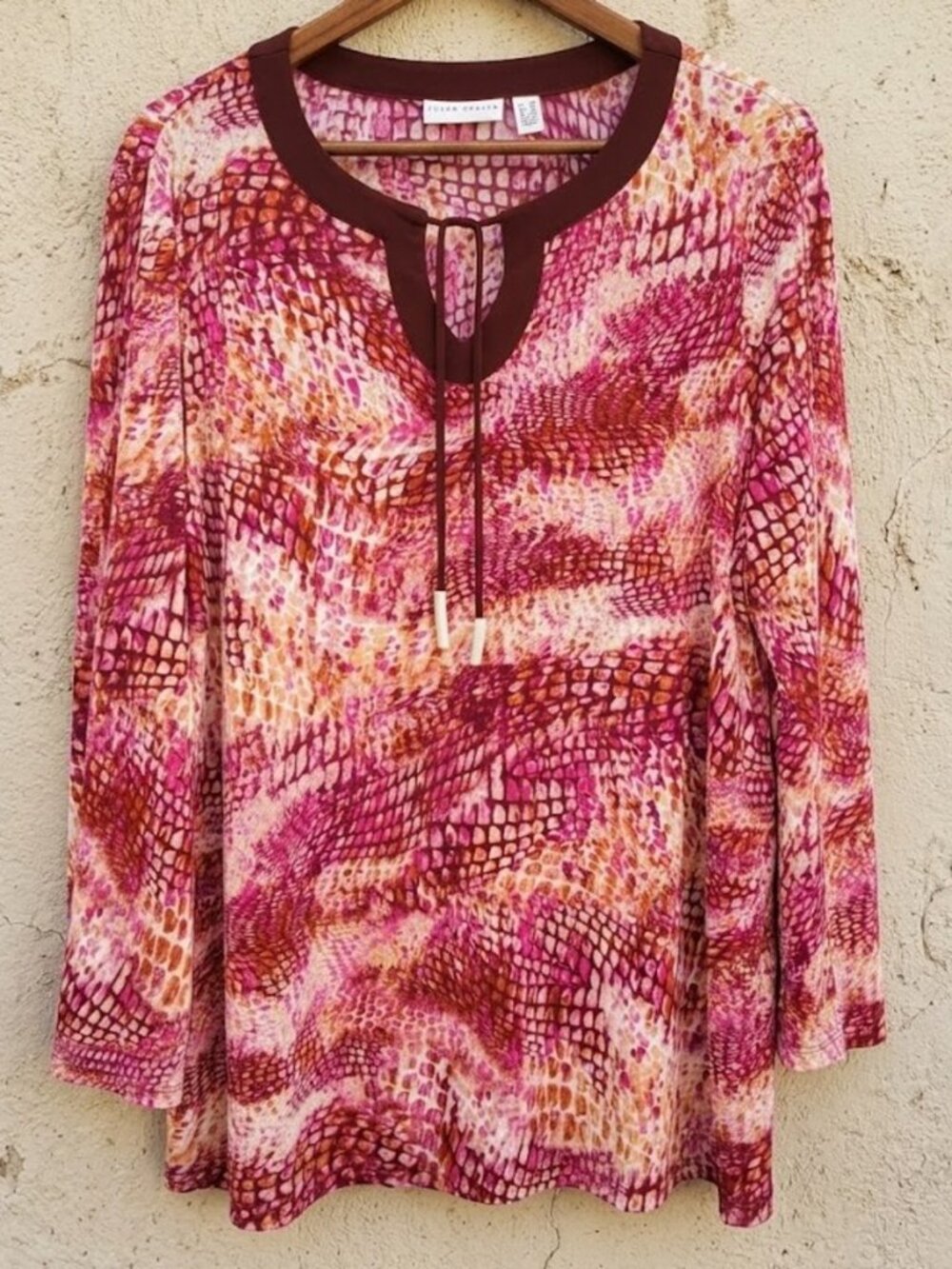 Susan Graver Plus 1X Tunic Top Blouse Shirt Stretch Liquid Knit Animal Print New